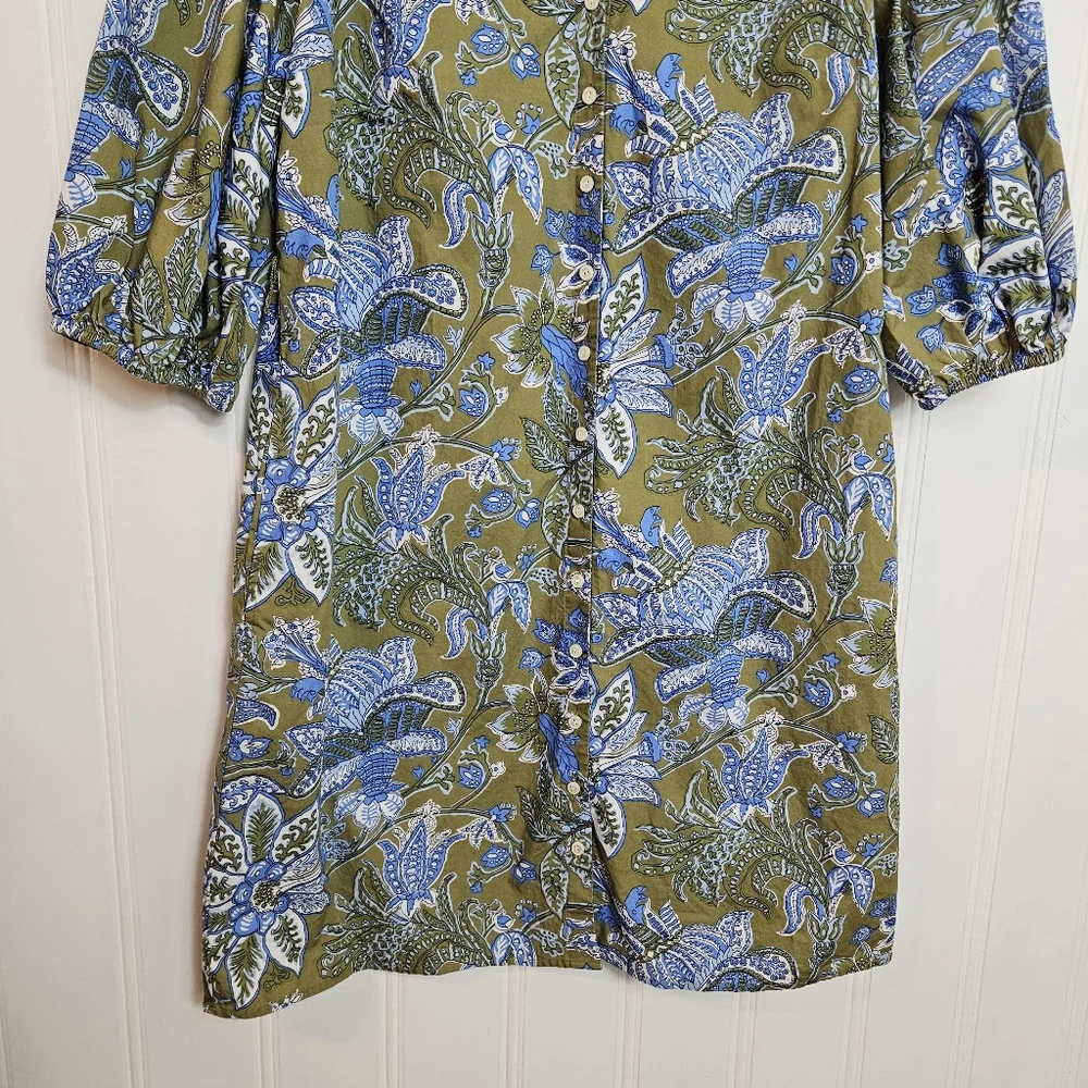 Talbots Petite 14P Floral Poplin Shirtdress Tie Waist Cotton Pockets